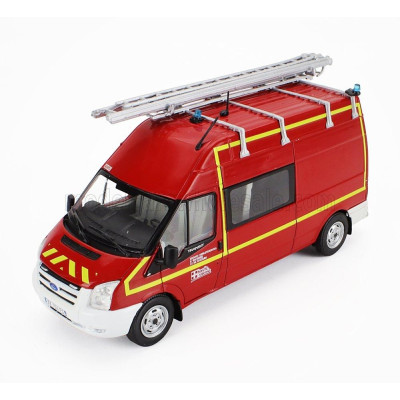 EDICOLA FORD ENGLAND TRANSIT VAN SERVICE DEPARTEMENTAL D'INCENDIE ET DE SECOURS FIRE ENGINE 2000 - RED WHITE YELLOW 1/43
