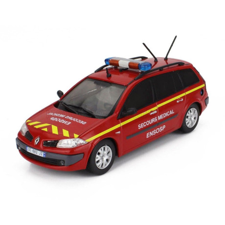 EDICOLA RENAULT MEGANE BREAK SW STATION WAGON AMBULANCE FIRE ENGINE SECOURS MEDICAL ENSOSP 2006 - RED YELLOW 1/43