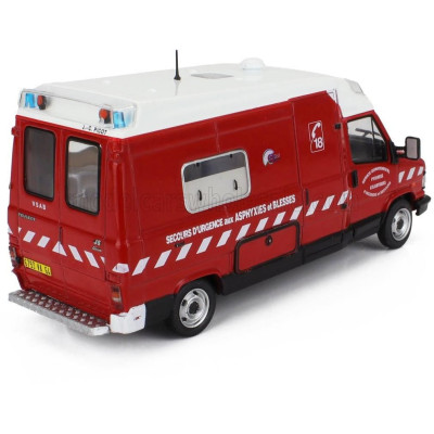EDICOLA PEUGEOT J5 MAXUM VAN FIRE ENGINE SECOURS D'URGENCE AUX ASPHYXIES ET BLESSES 1982 - RED WHITE 1/43