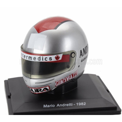EDICOLA HELMET F1  CASCO HELMET MARIO ANDRETTI 126 C2 TEAM FERRARI SEASON 1982 - SILVER RED 1/5
