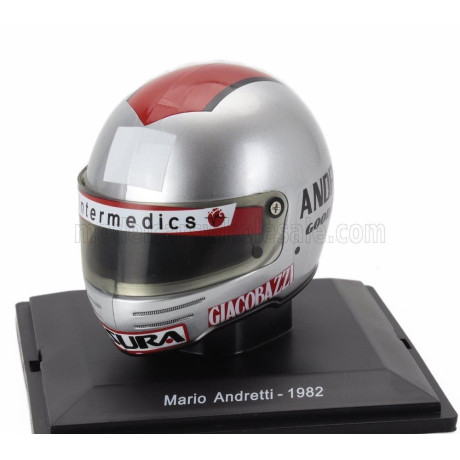 EDICOLA HELMET F1  CASCO HELMET MARIO ANDRETTI 126 C2 TEAM FERRARI SEASON 1982 - SILVER RED 1/5