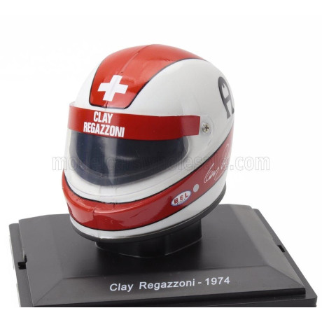 EDICOLA HELMET F1  CASCO HELMET CLAY REGAZZONI 312 B3 TEAM FERRARI SEASON 1974 - WHITE RED 1/5