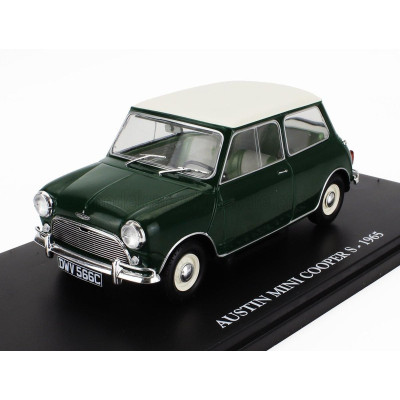 EDICOLA AUSTIN MINI COOPER S 1965 - CON VETRINA - WITH SHOWCASE - GREEN WHITE 1/24