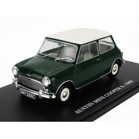 EDICOLA AUSTIN MINI COOPER S 1965 - CON VETRINA - WITH SHOWCASE - GREEN WHITE 1/24