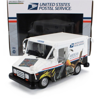GREENLIGHT GRUMMAN LLV TRUCK VAN USPS MAIL POST AMERICAN MOTORCYCLES 2010 - WHITE BLACK 1/18