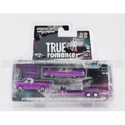 GREENLIGHT CHEVROLET C-30 PICK-UP 1972 WITH TRAILER + CADILLAC ELDORADO CABRIOLET OPEN 1974 - TRUE ROMANCE - LILLAC 1/64
