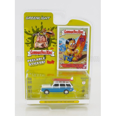 GREENLIGHT VOLKSWAGEN TYPE 3 SQUAREBACK 1961 WITH SURFBOARD - GARBAGE PAIL KIDS - BLUE 1/64