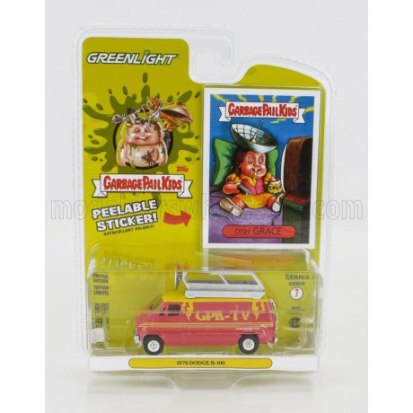 GREENLIGHT DODGE B-100 VAN GPK-TV 1976 - GARBAGE PAIL KIDS - PINK YELLOW 1/64