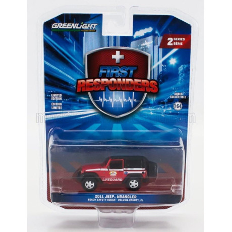 GREENLIGHT JEEP WRANGLER LIFEGUARD FLORIDA BEACH 2011 - RED WHITE 1/64