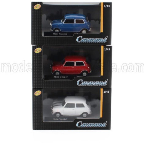 HONGWELL AUSTIN SET 3X MINI COOPER S 1275 MKI 1967 - THE ITALIAN JOB - RED WHITE BLUE 1/43