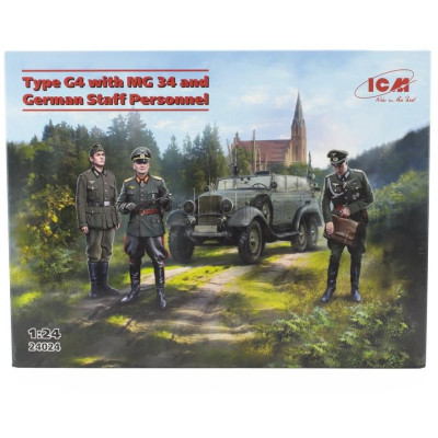 ICM MODEL MERCEDES BENZ G4 (W31) 6 WHEELS CABRIOLET OPEN 1938 WITH MG 34 AND GERMAN MILITARY FIGURES 1/24