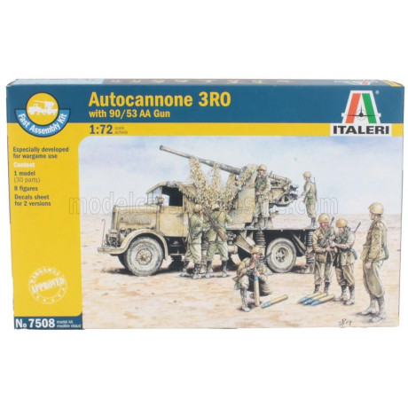 ITALERI TRUCK AUTOCANNONE 2-ASSI 3RO WITH 90/53 AA MILITARY GUN 1/72