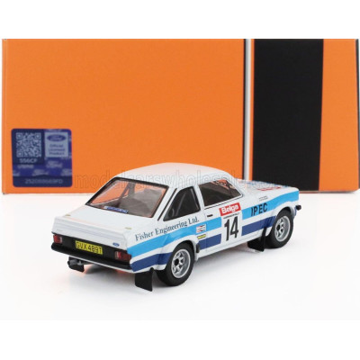 IXO MODELS FORD ENGLAND ESCORT MKII RS 1800 N 14 RALLY HASPENGOUW 1981 BERTIE FISHER - AUSTIN FRAZER - WHITE BLUE 1/43