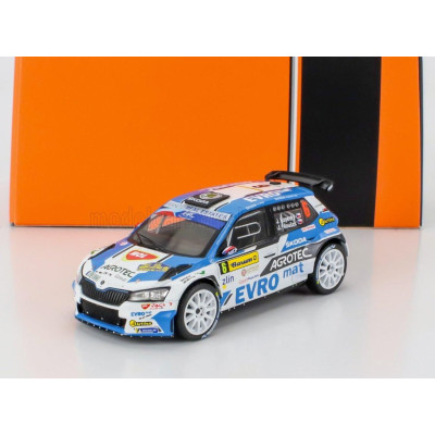 IXO MODELS ŠKODA FABIA RALLY2 EVO TEAM AGROTECH ŠKODA N 6 WINNER RALLY BARUM 2021 JAN KOPECKY - JAN HLOUSEK - BLUE WHITE 1/43