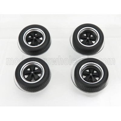 KK SCALE ACCESSORIES 4X PORSCHE FUCHS WHEELS AND TYRES - BLACK 1/18