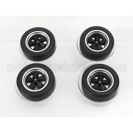 KK SCALE ACCESSORIES 4X PORSCHE FUCHS WHEELS AND TYRES - BLACK 1/18