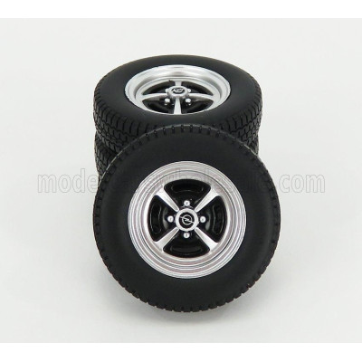 KK SCALE ACCESSORIES SET 4x WHEEL AND TYRE SET - OPEL KADETT B SPORT 1973 - BLACK 1/18