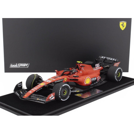 LOOKSMART FERRARI F1  SF-23 TEAM SCUDERIA FERRARI N 55 WINNER SINGAPORE GP 2023 CARLOS SAINZ - CON VETRINA - WITH SHOWCASE - RED