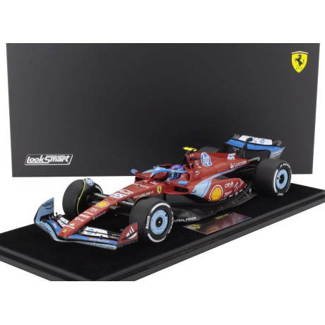 LOOKSMART FERRARI F1  SF-24 TEAM SCUDERIA FERRARI N 55 5th MIAMI GP 2024 CARLOS SAINZ - CON VETRINA - WITH SHOWCASE - RED BLACK