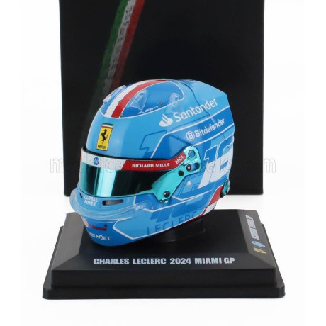 LOOKSMART BELL HELMET CASCO HELMET F1 CHARLES LECLERC TEAM FERRARI HP N 16 MIAMI GP 2024 - LIGHT BLUE 1/5
