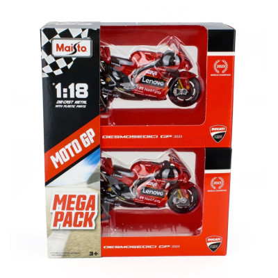 MAISTO DUCATI SET 2X DESMOSEDICI GP23 TEAM LENOVO N 1 WORLD CHAMPION MOTOGP SEASON 2023 FRANCESCO BAGNAIA + N 23 MOTOGP SEASON 2