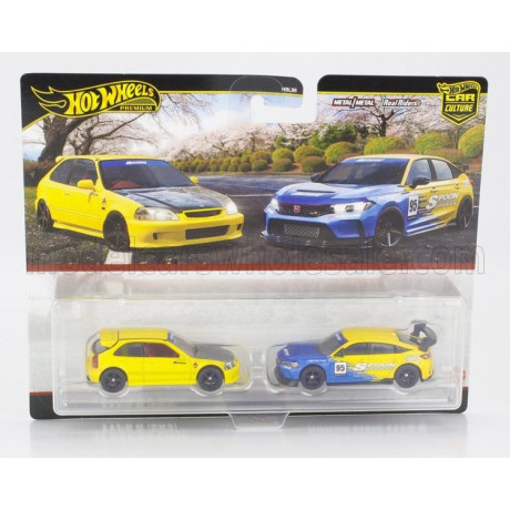 MATTEL HOT WHEELS HONDA SET 2X 1999 Civic Type R (EK9) & Honda Civic Type-R - YELLOW BLUE 1/64