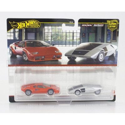 MATTEL HOT WHEELS LAMBORGHINI SET 2X COUNTACH LP5000 QUATTROVALVOLE 1982 + STRATOS ZERO CONCEPT 1970 - RED SILVER 1/64