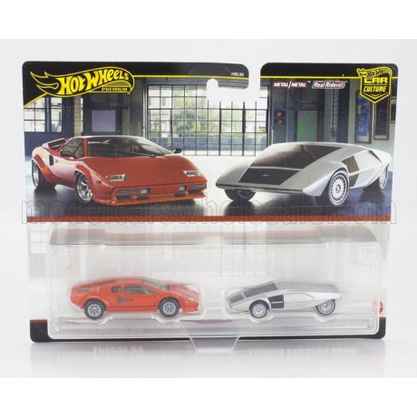 MATTEL HOT WHEELS LAMBORGHINI SET 2X COUNTACH LP5000 QUATTROVALVOLE 1982 + STRATOS ZERO CONCEPT 1970 - RED SILVER 1/64