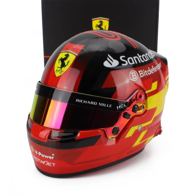 MINI HELMET BELL HELMET CASCO HELMET F1 CARLOS SAINZ TEAM FERRARI 2024 - RED BLACK YELLOW 1/2