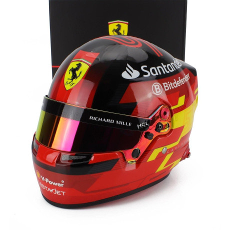 MINI HELMET BELL HELMET CASCO HELMET F1 CARLOS SAINZ TEAM FERRARI 2024 - RED BLACK YELLOW 1/2