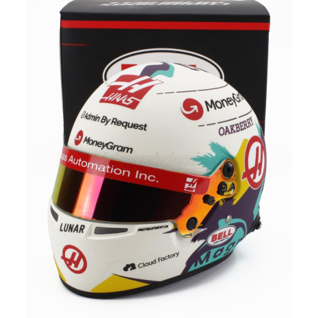 MINI HELMET BELL HELMET CASCO HELMET F1 KEVIN MAGNUSSEN TEAM MONEYGRAM HAAS N 20 SEASON 2024 - WHITE 1/2