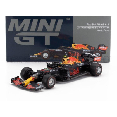 MINI GT RED BULL F1  RB16B HONDA RA620H TEAM RED BULL RACING N 11 WINNER AZERBAIJAN GP 2021 SERGIO PEREZ - MATT BLUE YELLOW RED