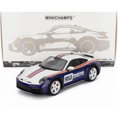 MINICHAMPS PORSCHE 911 992 N 953 RALLY DAKAR ROUGHROADS COUPE 2023 - WHITE BLUE 1/18