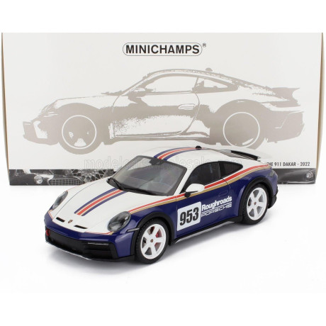 MINICHAMPS PORSCHE 911 992 N 953 RALLY DAKAR ROUGHROADS COUPE 2023 - WHITE BLUE 1/18