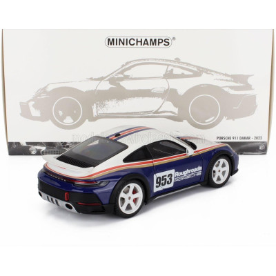 MINICHAMPS PORSCHE 911 992 N 953 RALLY DAKAR ROUGHROADS COUPE 2023 - WHITE BLUE 1/18
