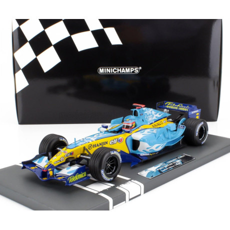 MINICHAMPS RENAULT F1  R25 TEAM RENAULT F1 N 5 WORLD CHAMPION 2nd BELGIUM GP 2005 FERNANDO ALONSO - LIGHT BLUE YELLOW 1/18