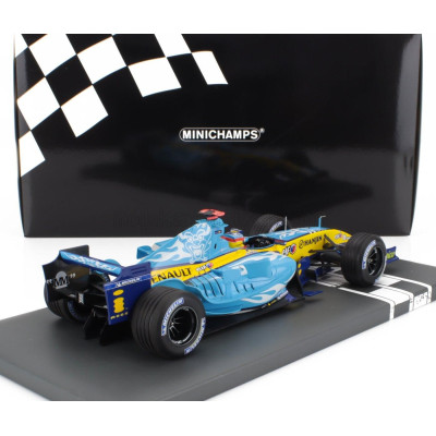 MINICHAMPS RENAULT F1  R25 TEAM RENAULT F1 N 5 WORLD CHAMPION 2nd BELGIUM GP 2005 FERNANDO ALONSO - LIGHT BLUE YELLOW 1/18