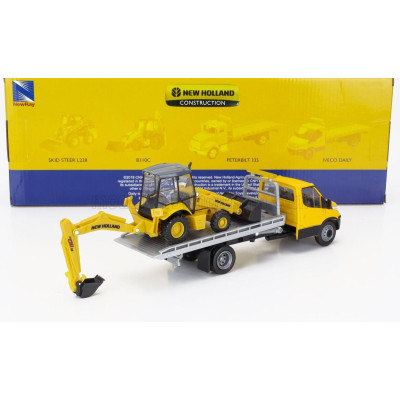 NEWRAY IVECO FIAT DAILY ROLL-OFF PIANALE 2023 WITH ACCESSORIES + NEW HOLLAND B110C RUSPA GOMMATA - SCRAPER TRACTOR - YELLOW BLAC