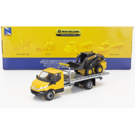 NEWRAY IVECO FIAT DAILY ROLL-OFF PIANALE 2023 WITH ACCESSORIES + NEW HOLLAND L228 RUSPA GOMMATA - SKID STEER SCRAPER TRACTOR - Y
