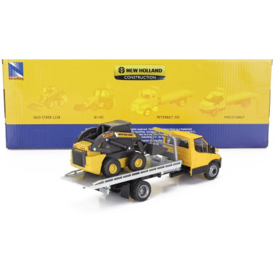 NEWRAY IVECO FIAT DAILY ROLL-OFF PIANALE 2023 WITH ACCESSORIES + NEW HOLLAND L228 RUSPA GOMMATA - SKID STEER SCRAPER TRACTOR - Y