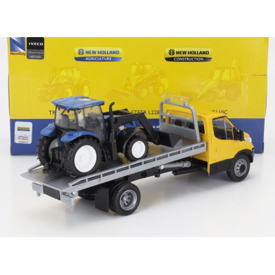 NEWRAY IVECO FIAT DAILY ROLL-OFF PIANALE 2023 WITH NEW HOLLAND T6.175 TRACTOR - YELLOW BLUE BLACK 1/36