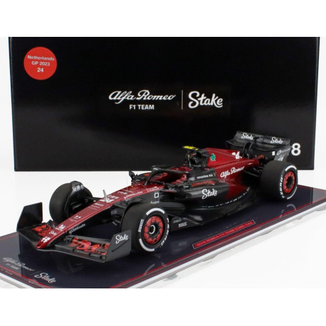 NZG ALFA ROMEO F1  C43 TEAM STAKE N 24 DUTCH NETHERLANDS GP 2023 ZHOU GUANYU - CON VETRINA - WITH SHOWCASE - BLACK RED 1/18