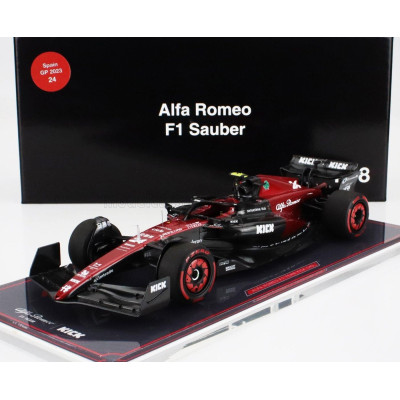 NZG ALFA ROMEO F1  C43 TEAM STAKE N 24 SPANISH GP 2023 ZHOU GUANYU - CON VETRINA - WITH SHOWCASE - BLACK RED 1/18