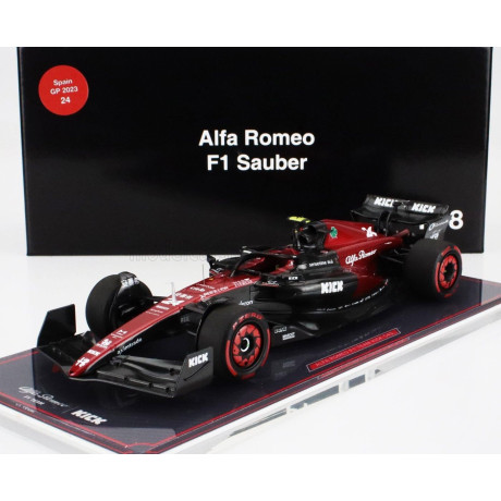 NZG ALFA ROMEO F1  C43 TEAM STAKE N 24 SPANISH GP 2023 ZHOU GUANYU - CON VETRINA - WITH SHOWCASE - BLACK RED 1/18