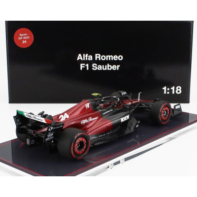 NZG ALFA ROMEO F1  C43 TEAM STAKE N 24 SPANISH GP 2023 ZHOU GUANYU - CON VETRINA - WITH SHOWCASE - BLACK RED 1/18
