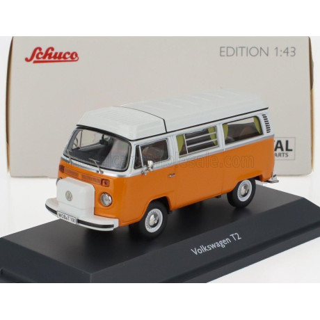 SCHUCO VOLKSWAGEN T2b CAMPER VAN 1962 - ORANGE WHITE 1/43