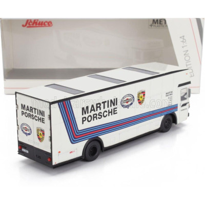 SCHUCO MERCEDES BENZ O317 TRUCK CAR TRANSPORTER PORSCHE MARTINI RACING 1968 - WHITE BLUE 1/64