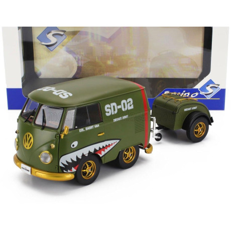 SOLIDO VOLKSWAGEN T1 VAN KOOL COMBI WITH TRAILER 1950 - GREEN 1/18