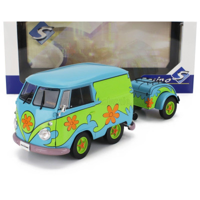 SOLIDO VOLKSWAGEN T1 VAN KOOL COMBI GHOSTHUNTERS MACHINE WITH TRAILER 1950 - BLUE GREEN 1/18