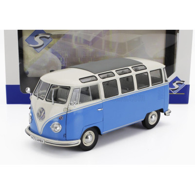 SOLIDO VOLKSWAGEN T1 SAMBA MINIBUS 1962 - LIGHT BLUE WHITE 1/18